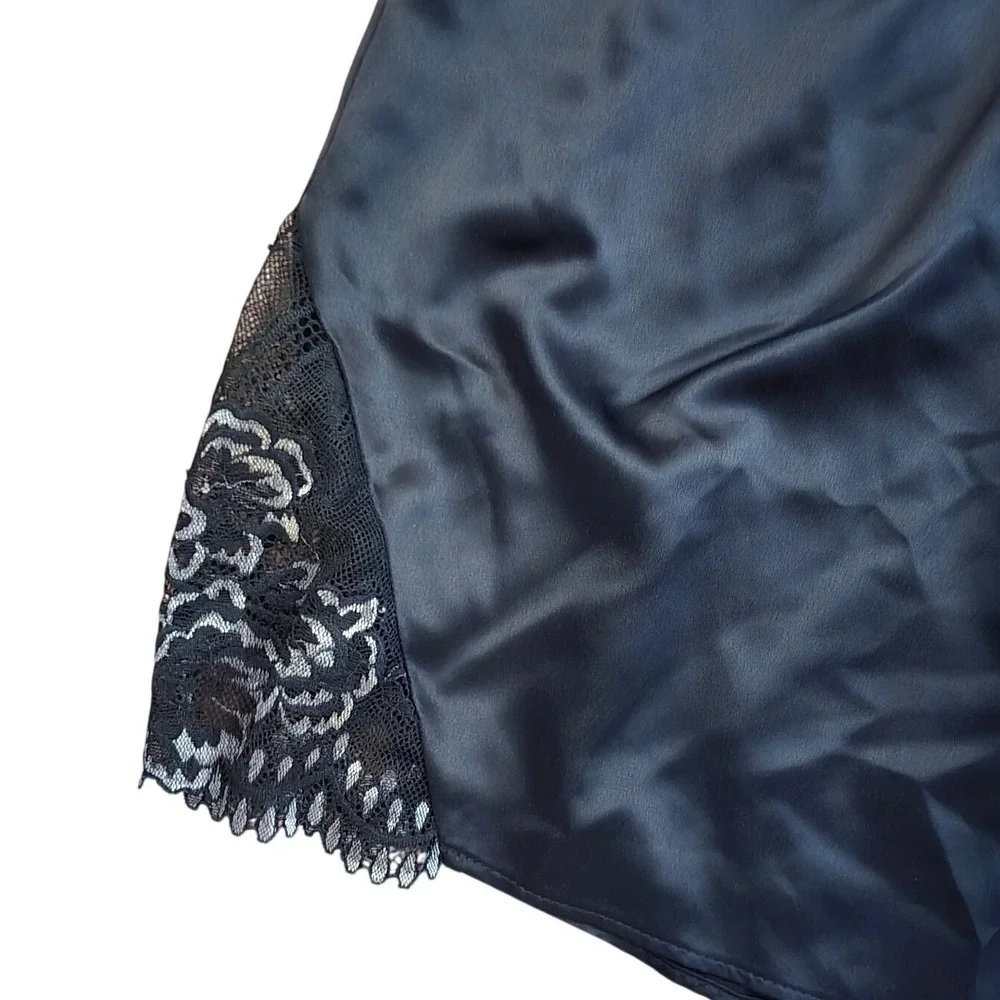 Joyspun Womens 3X Black Satin Pajama Set Cami and Lace Trim Shorts 2 Piece NWT